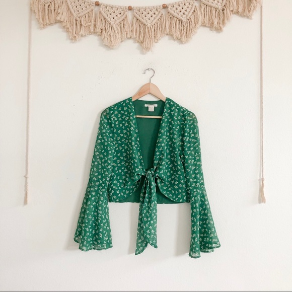 Urban Outfitters Tops - Urban Outfitters Tie Front Bell Sleeve Crop Top